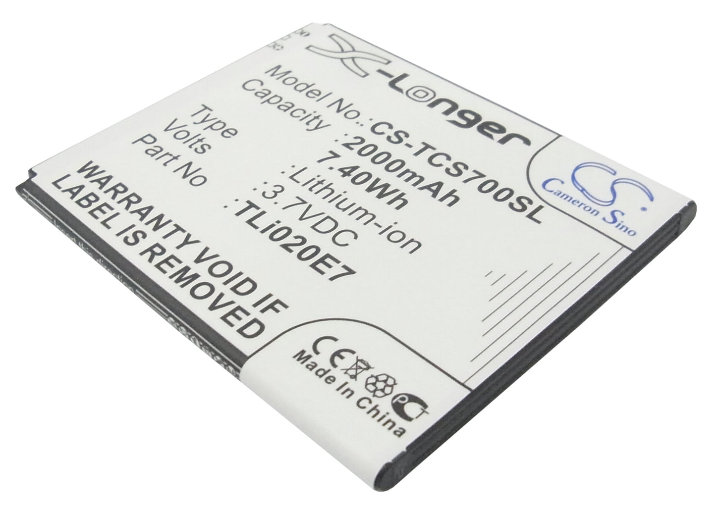 3.7V 2000mAh/7.40Wh Li-ion Mobile/SmartPhone Battery for TCL