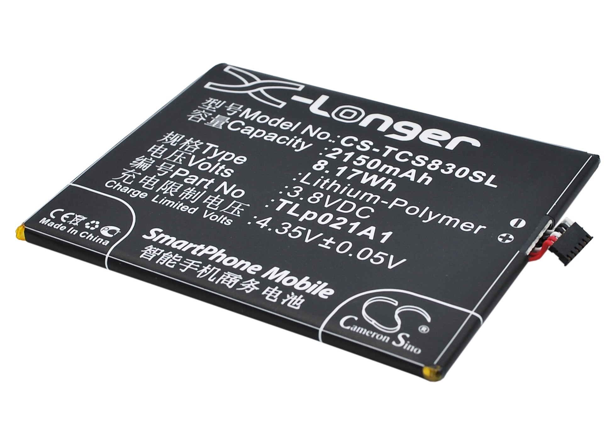 3.8V 2150mAh/8.17Wh Li-Polymer Mobile/SmartPhone Battery for TCL