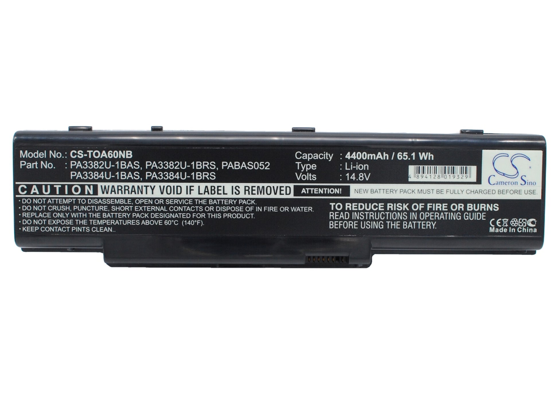 14.8V 4400mAh Li-ion Notebook/Laptop Battery for Toshiba