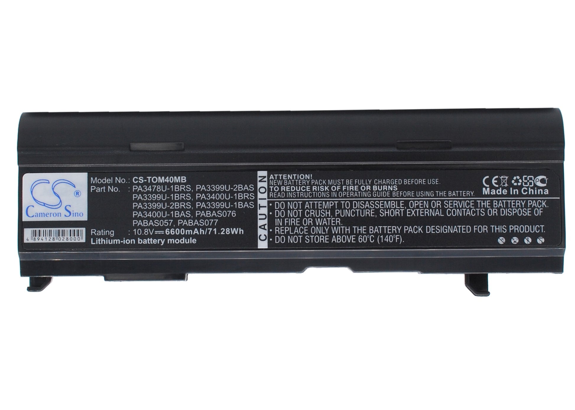 10.8V 6600mAh Li-ion Notebook/Laptop Battery for Toshiba