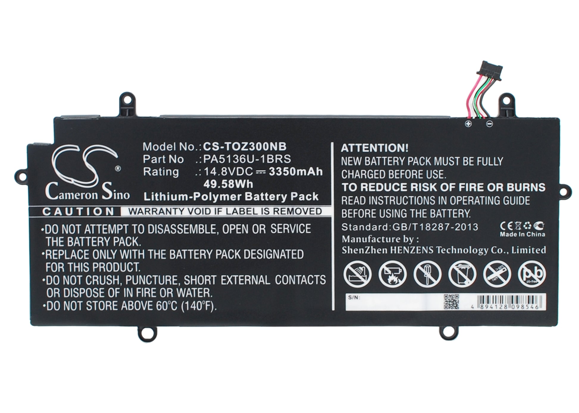 14.8V 3350mAh/49.58Wh Li-Polymer Notebook/Laptop Battery for Toshiba
