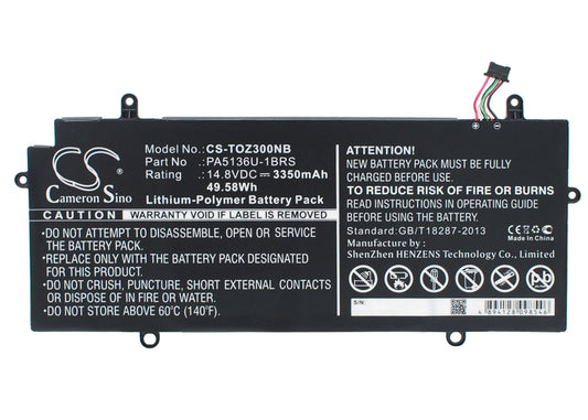 14.8V 3350mAh/49.58Wh Li-Polymer Notebook/Laptop Battery for Toshiba