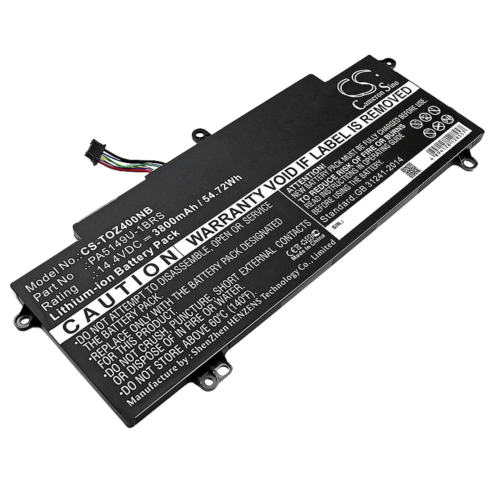 14.4V 3800mAh/54.72Wh Li-ion Notebook/Laptop Battery for Toshiba