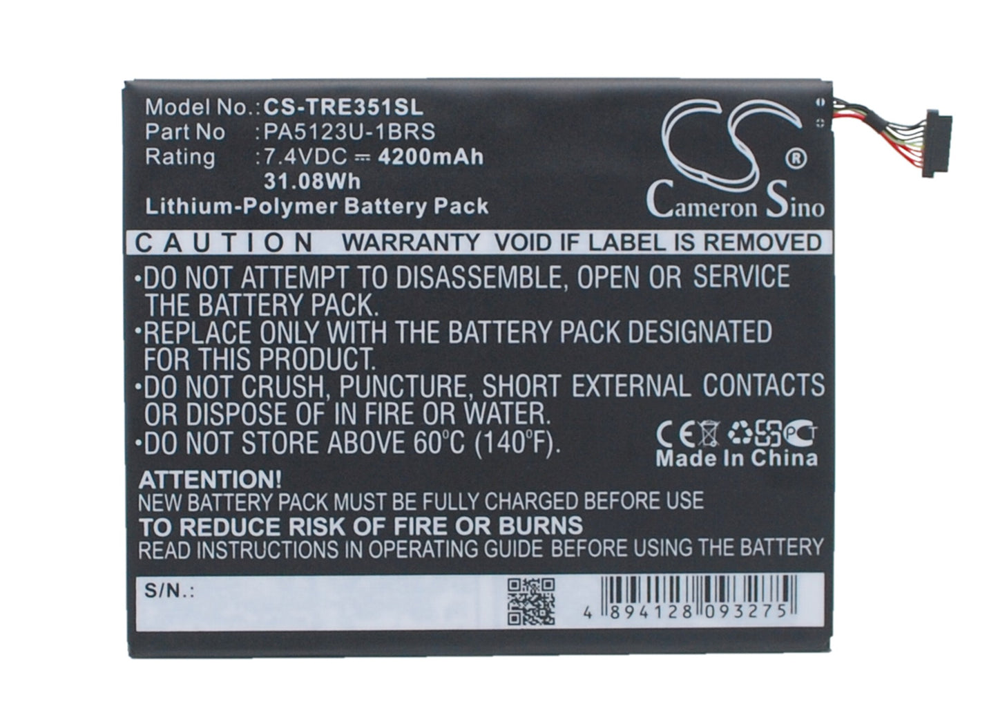 7.4VV 4200mAh/31.08Wh Li-Polymer Tablet Battery for Toshiba