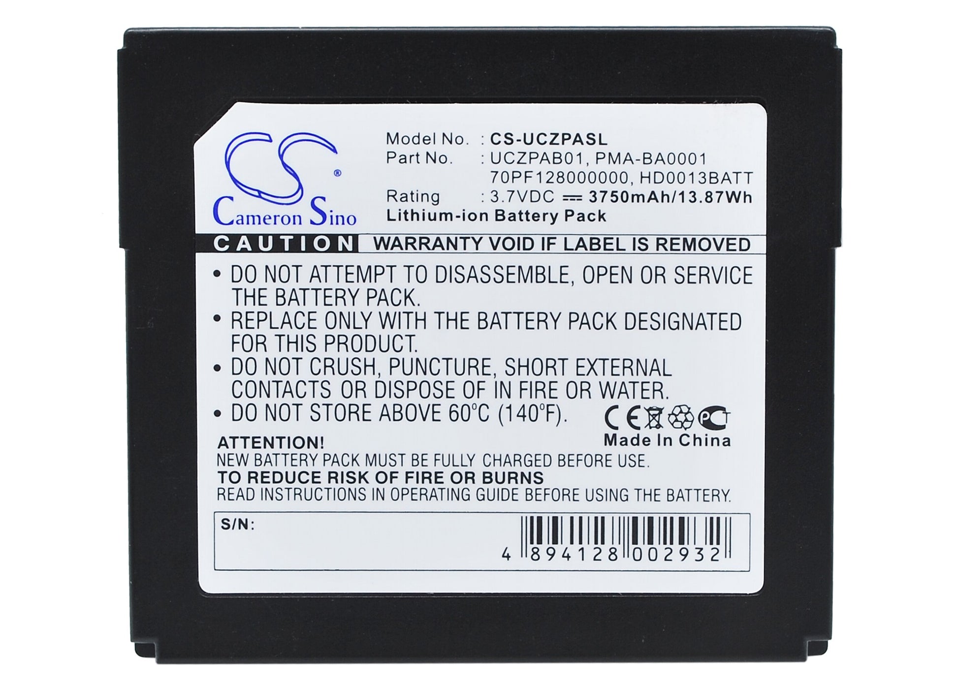 3.7V 3750mAh Li-Polymer MP3/MP4/PMP Battery for Creative