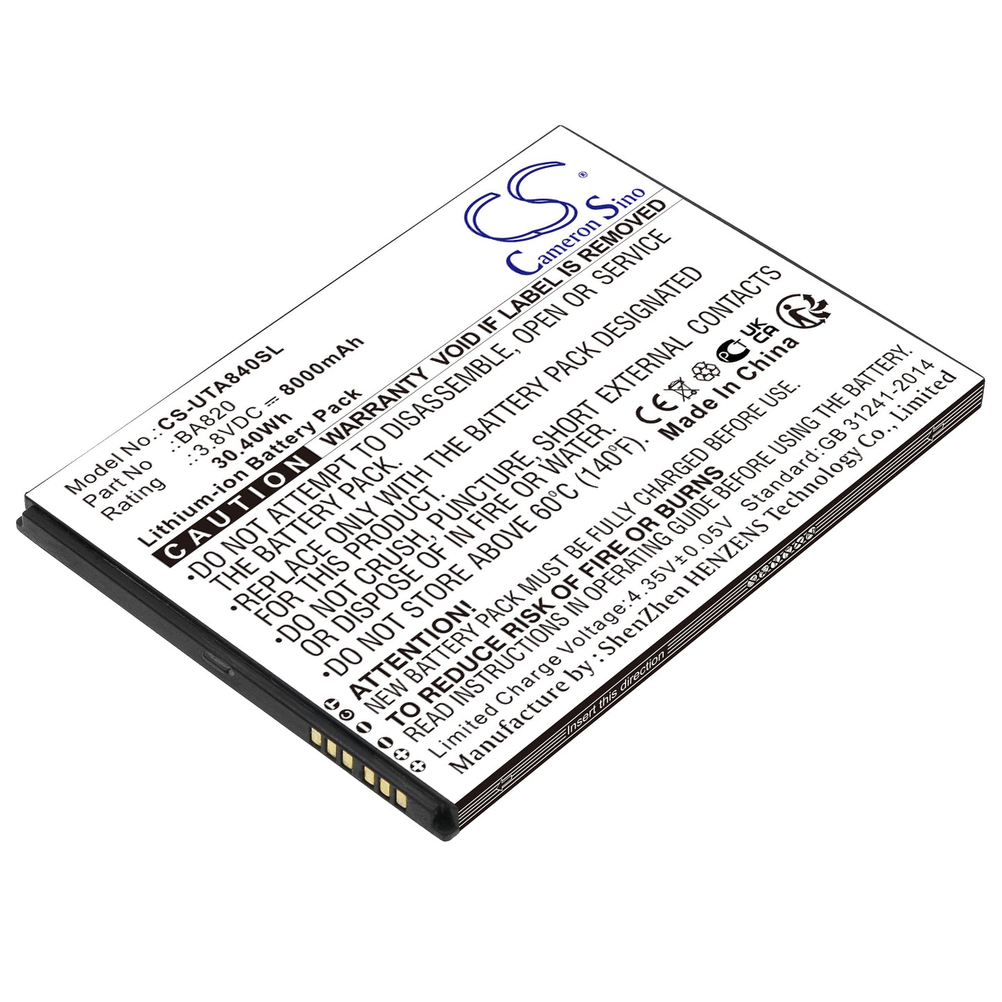 CS-UTA840SL Replacement Battery – Compatible with Zenius800 Android Tablet