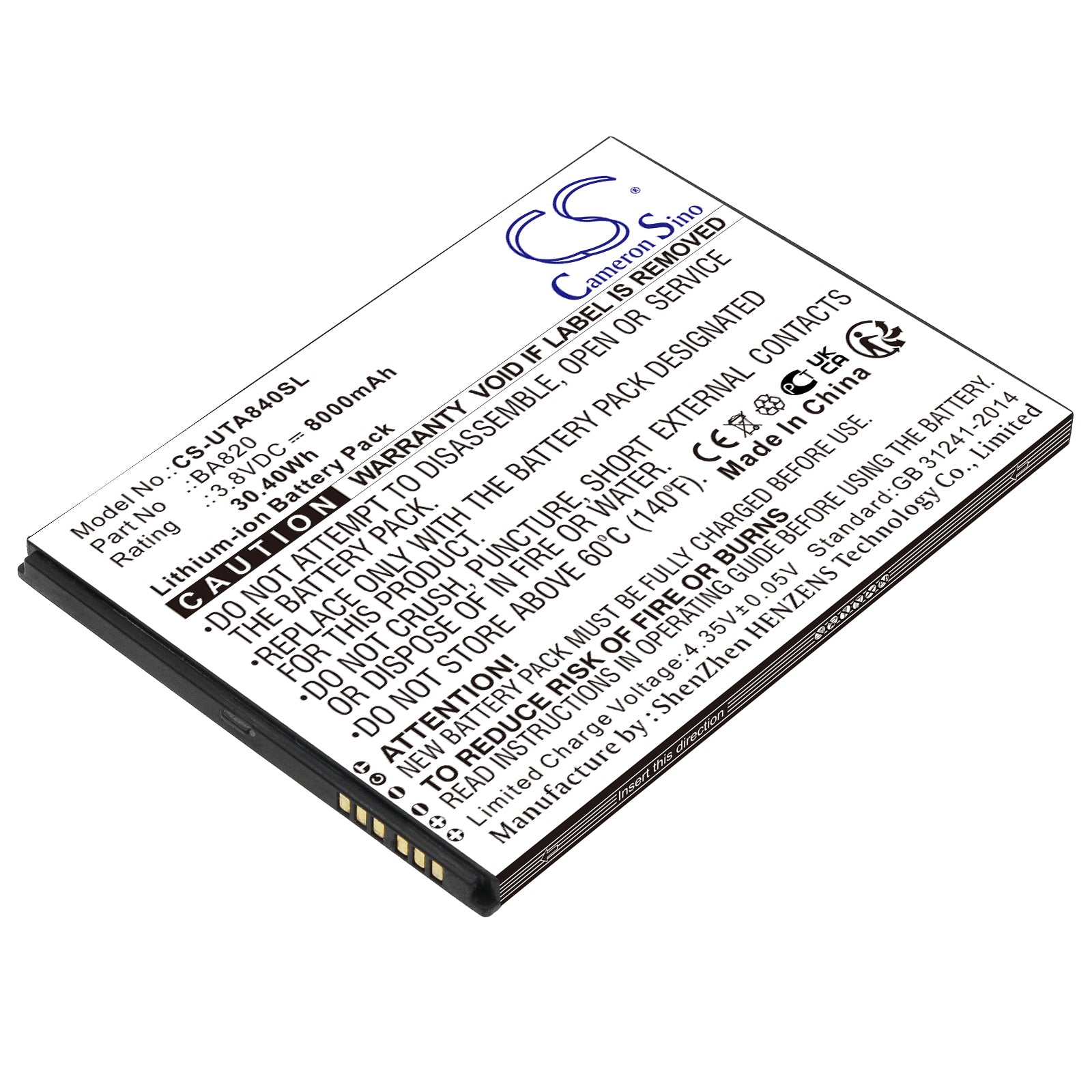 CS-UTA840SL Replacement Battery – Compatible with Zenius800 Android Tablet