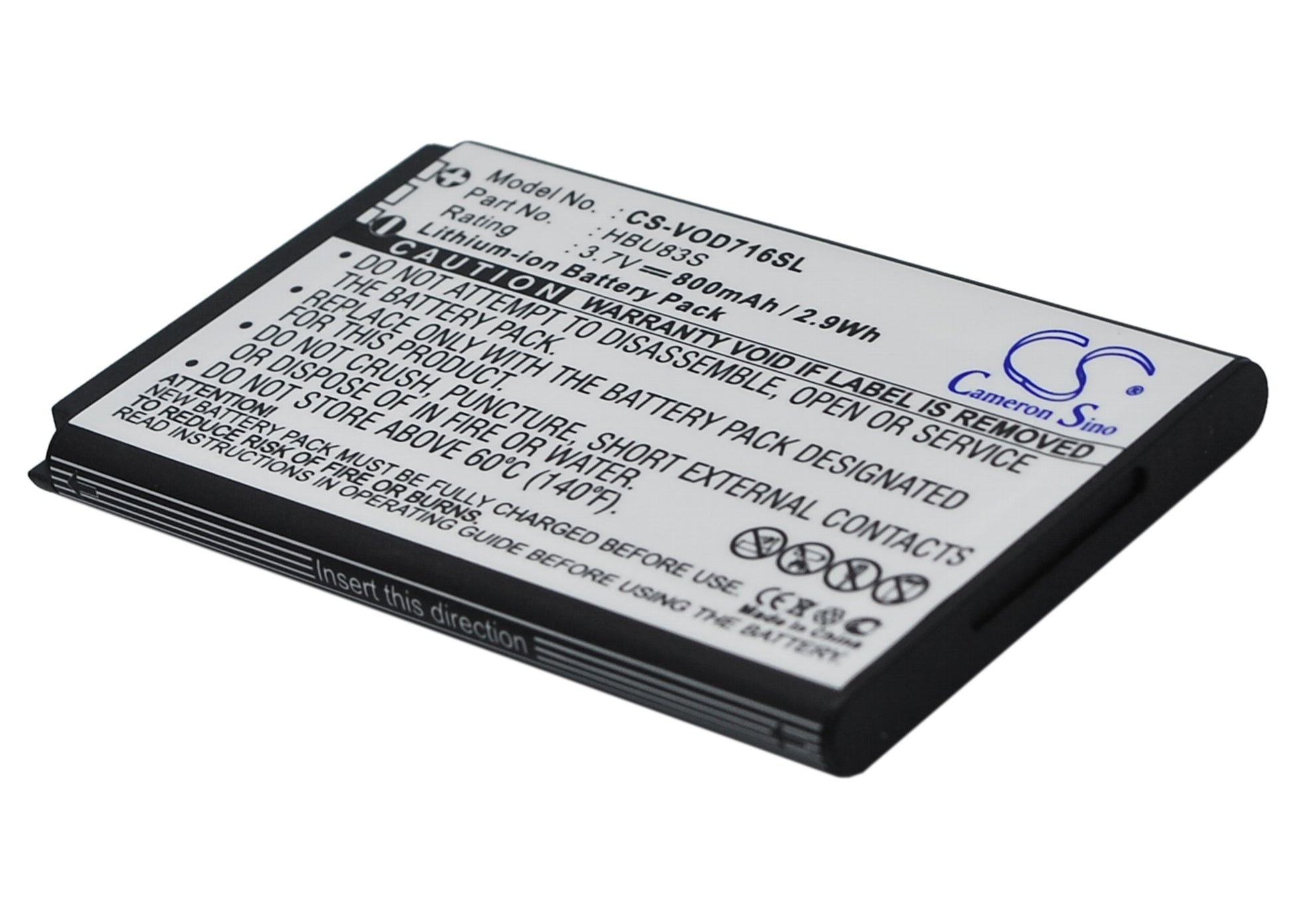 3.7V 800mAh/2.96Wh Li-ion Mobile/SmartPhone Battery for Vodafone