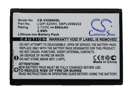 3.7V 800mAh Li-Ion BATTERY FOR LG LGIP-520NV LGIP-520NV
