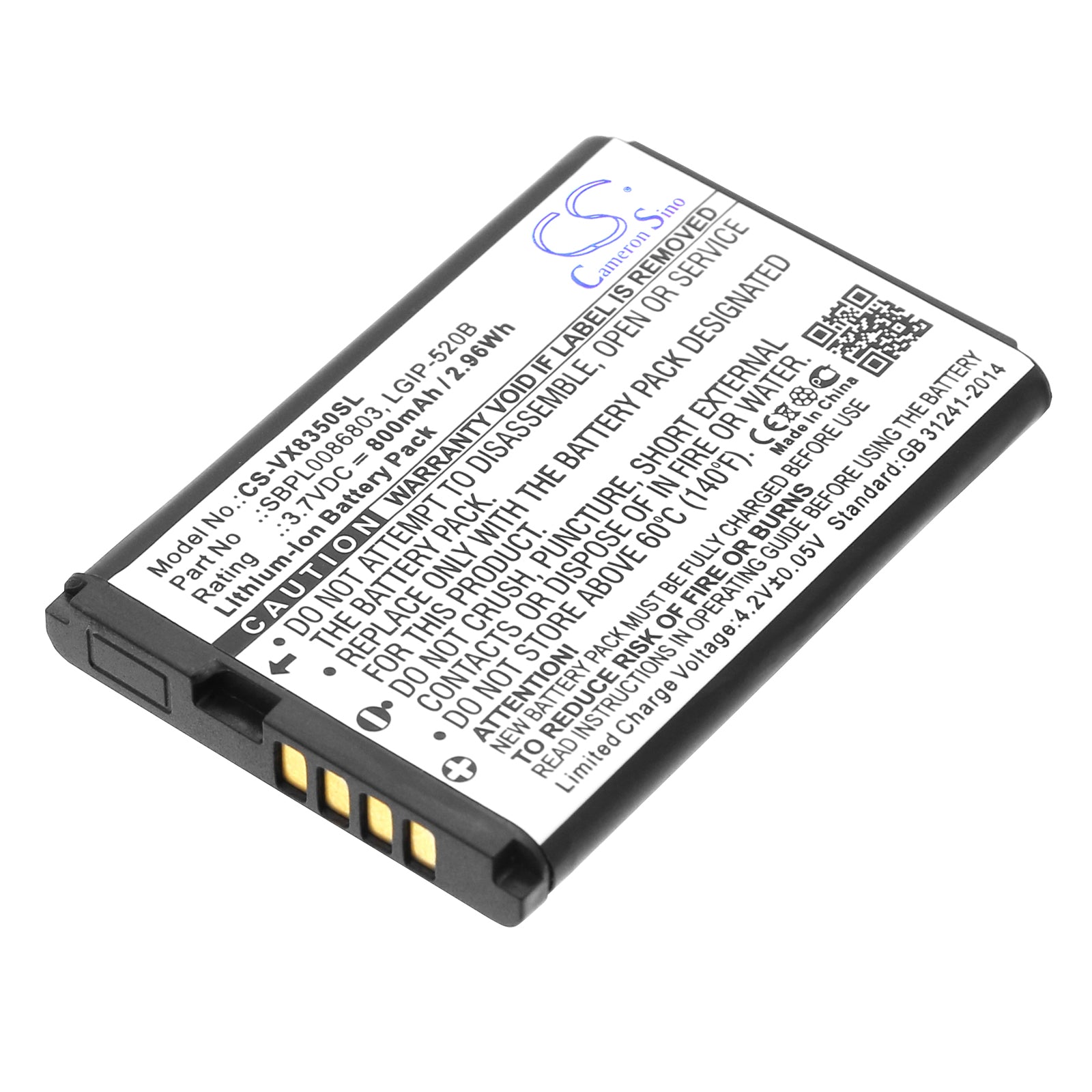 3.7V 800mAh/2.96Wh Li-ion Mobile/SmartPhone Battery for LG
