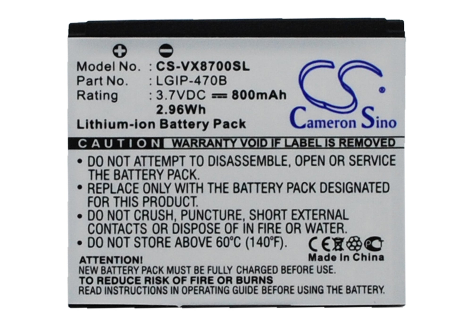 3.7V 800mAh/2.96Wh Li-ion Mobile/SmartPhone Battery for Verizon