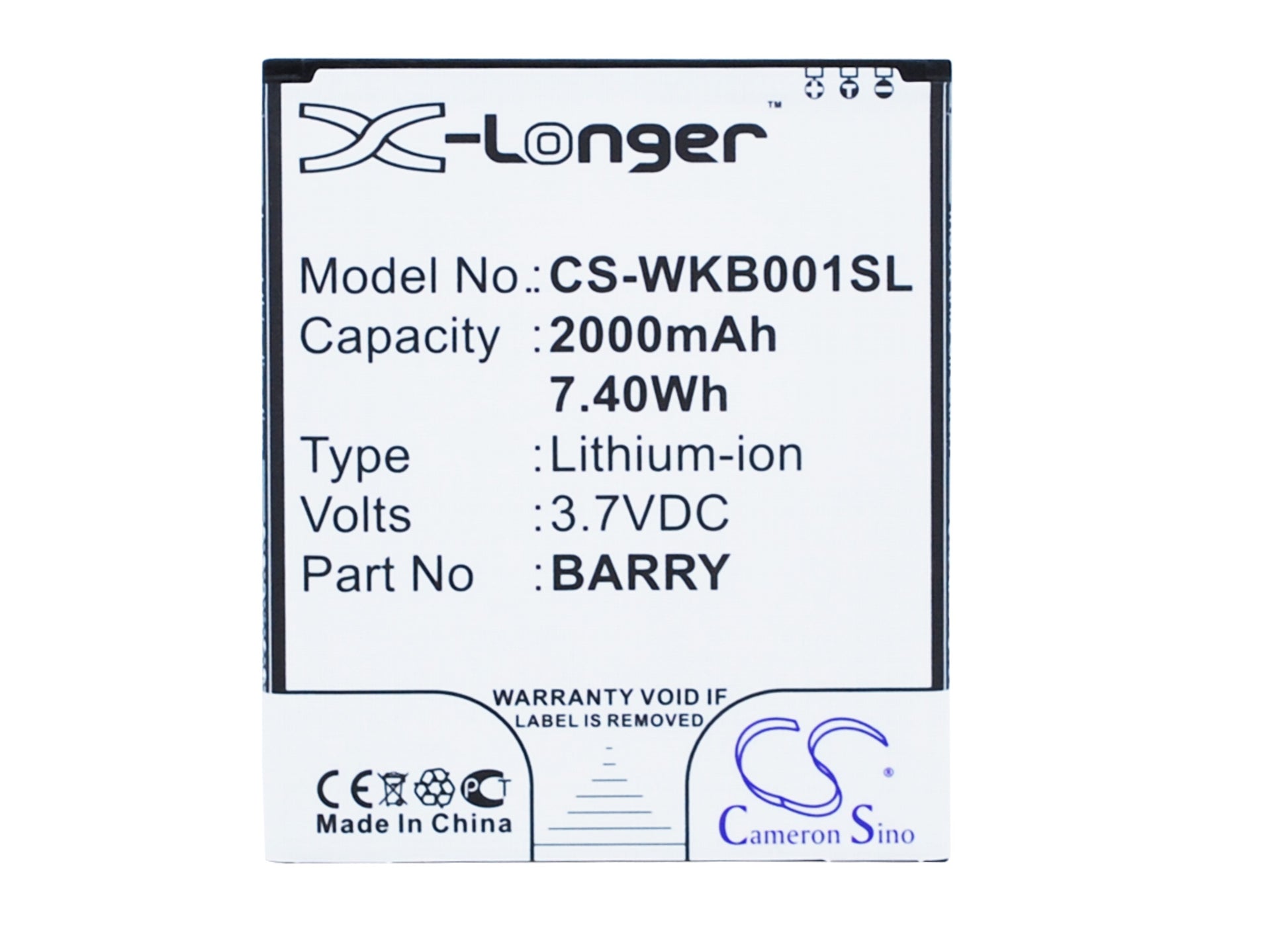 3.7V 2000mAh/7.40Wh Li-ion Mobile/SmartPhone Battery for WIKO