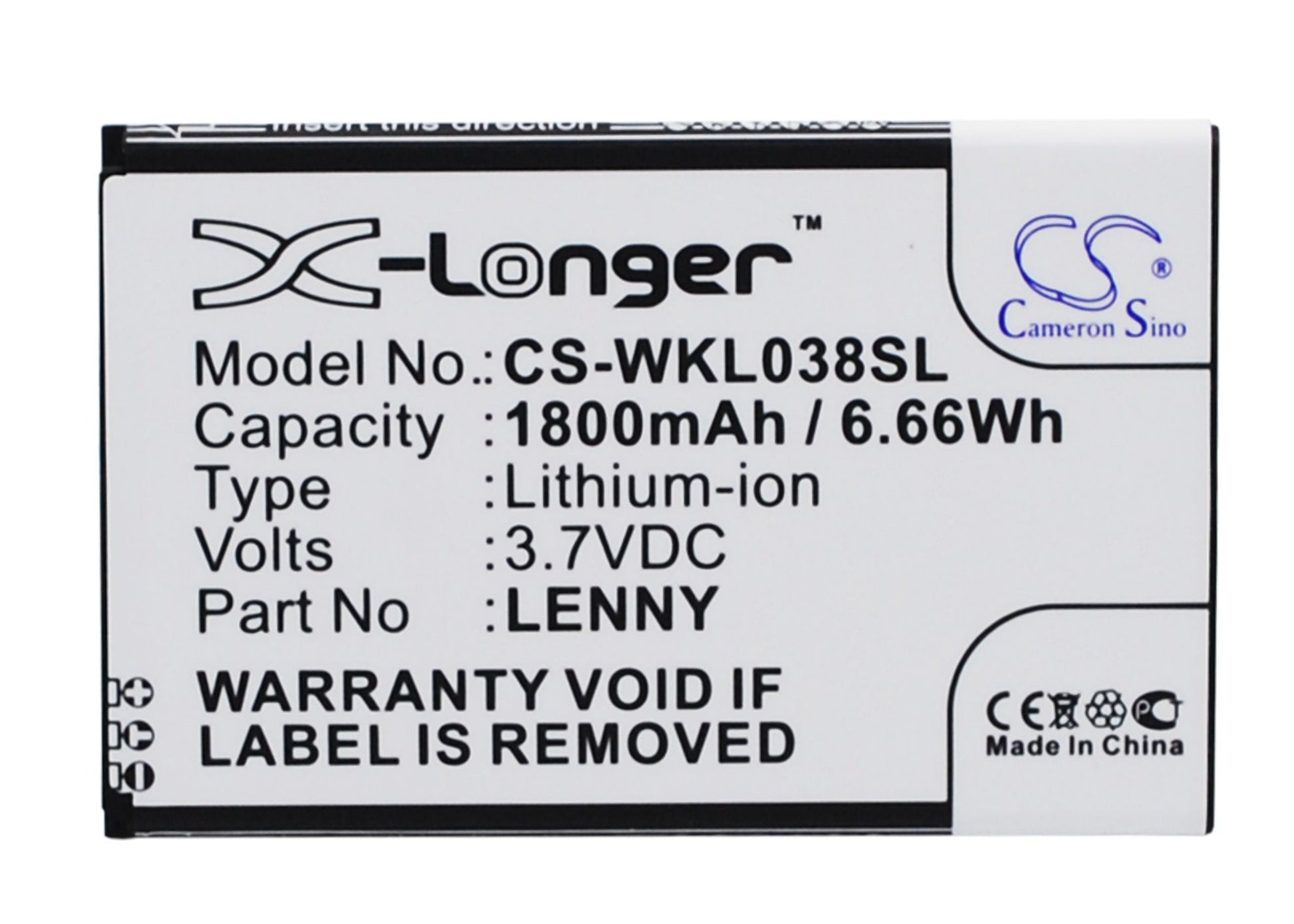3.7V 1800mAh/6.66Wh Li-ion Mobile/SmartPhone Battery for WIKO