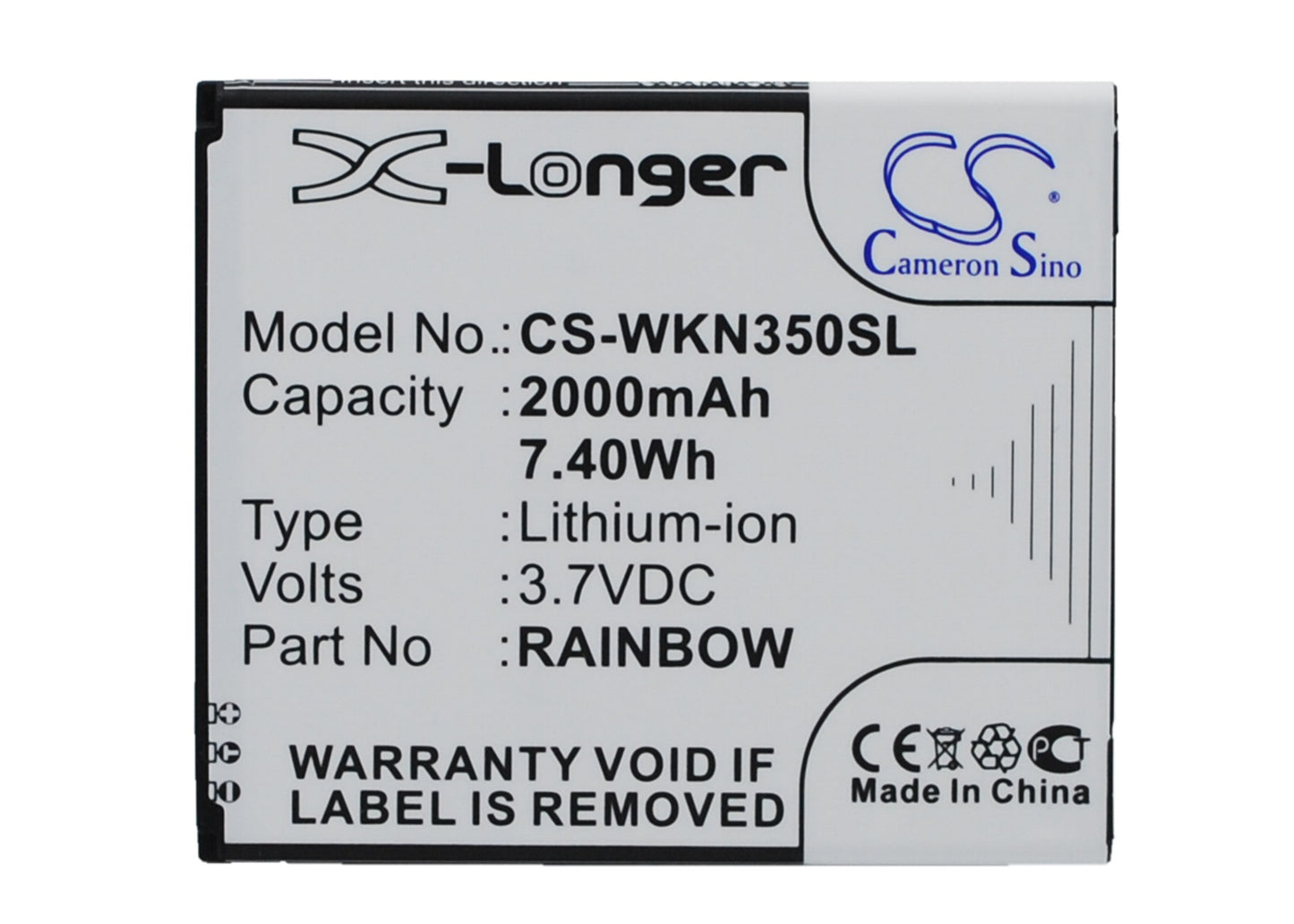 3.7V 2000mAh/7.40Wh Li-ion Mobile/SmartPhone Battery for WIKO