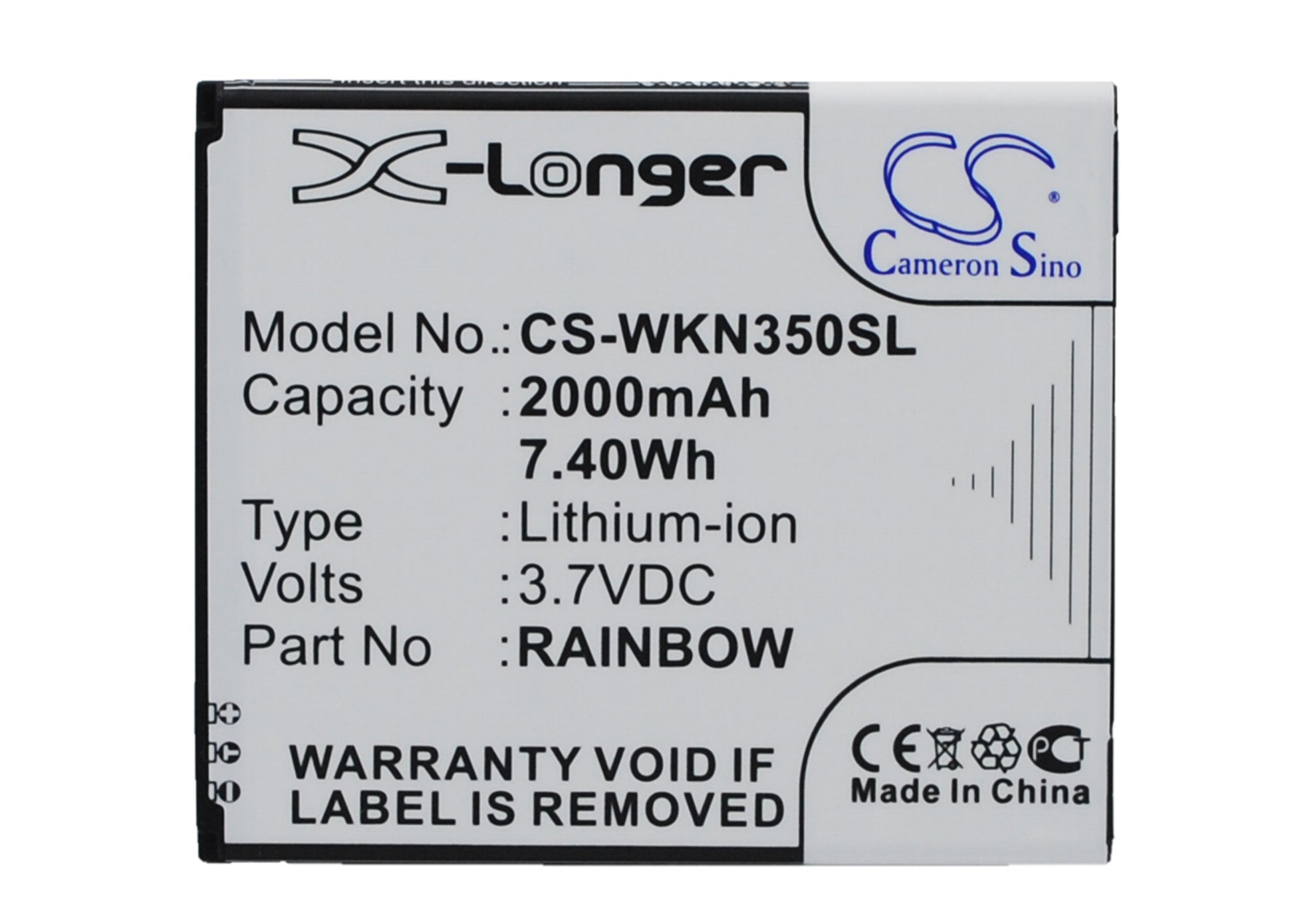 3.7V 2000mAh/7.40Wh Li-ion Mobile/SmartPhone Battery for WIKO