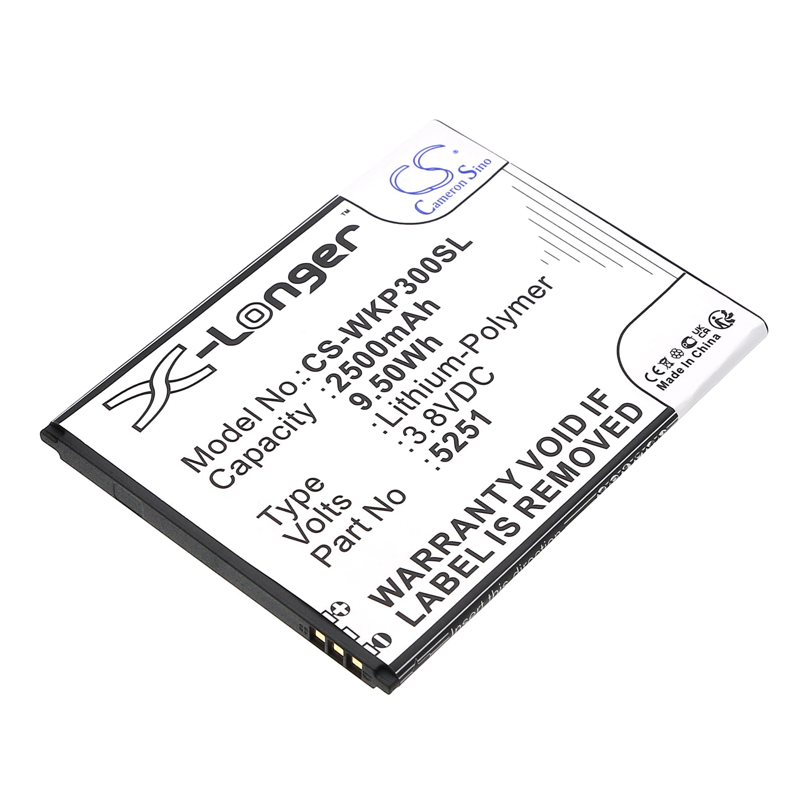 3.8V 2500mAh/9.50Wh Li-Polymer Mobile/SmartPhone Battery for WIKO