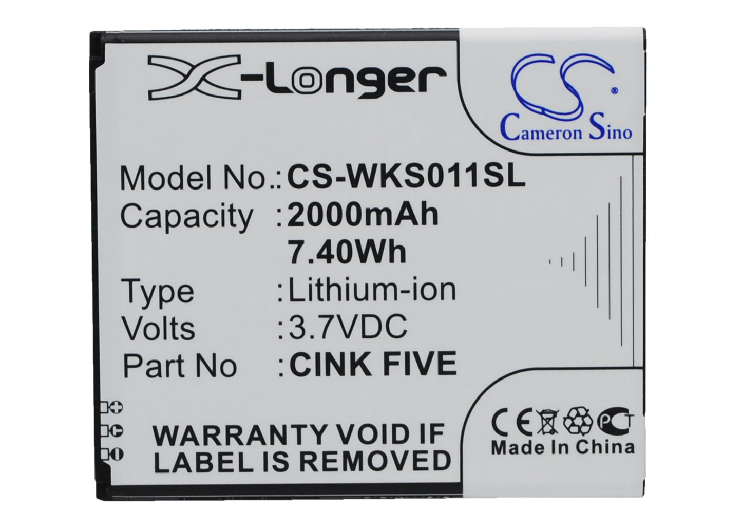 3.7V 2000mAh/7.40Wh Li-ion Mobile/SmartPhone Battery for WIKO