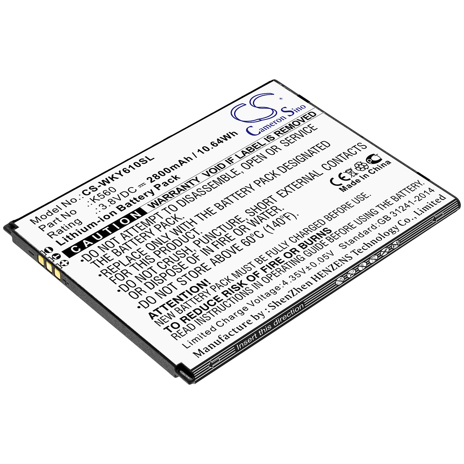 CS-WKY610SL Replacement Battery – Compatible with W-K560, Y61, Y62, Y62 Plus