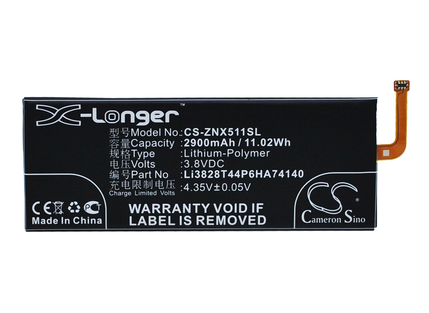 3.8V 2900mAh/11.02Wh Li-Polymer Mobile/SmartPhone Battery for ZTE