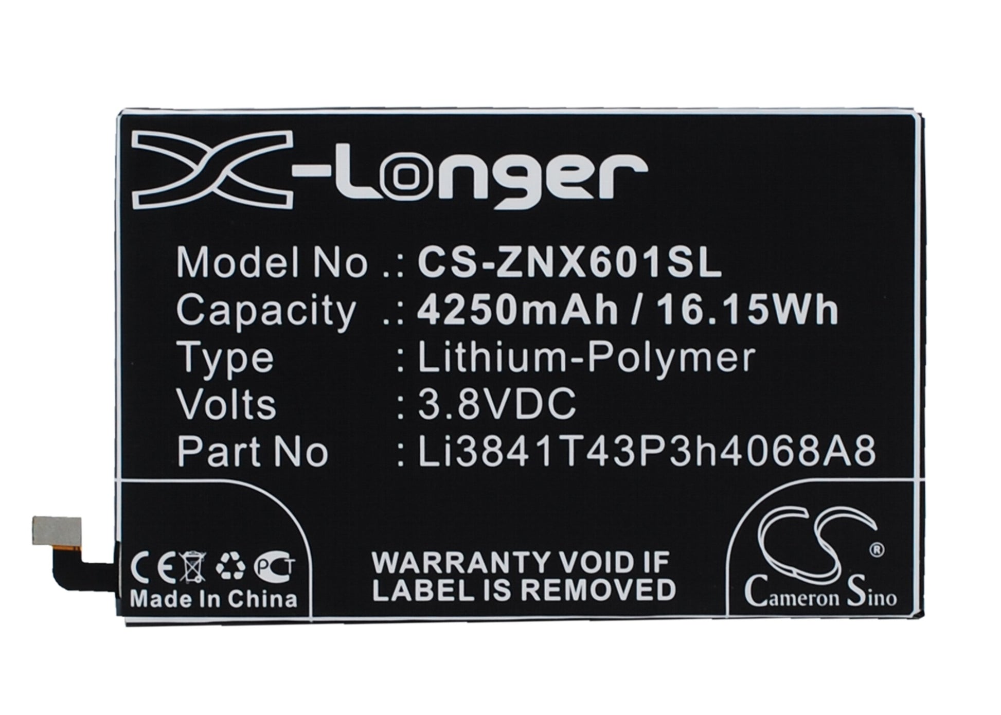 3.8VV 4250mAh/16.15Wh Li-Polymer Mobile/SmartPhone Battery for ZTE
