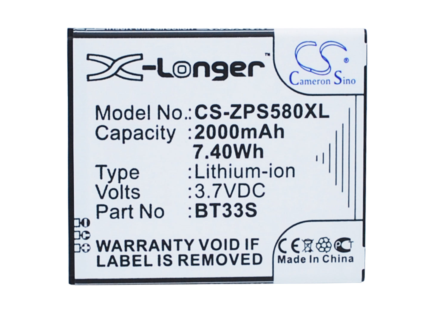 3.7V 2000mAh/7.40Wh Li-ion Mobile/SmartPhone Battery for ZOPO
