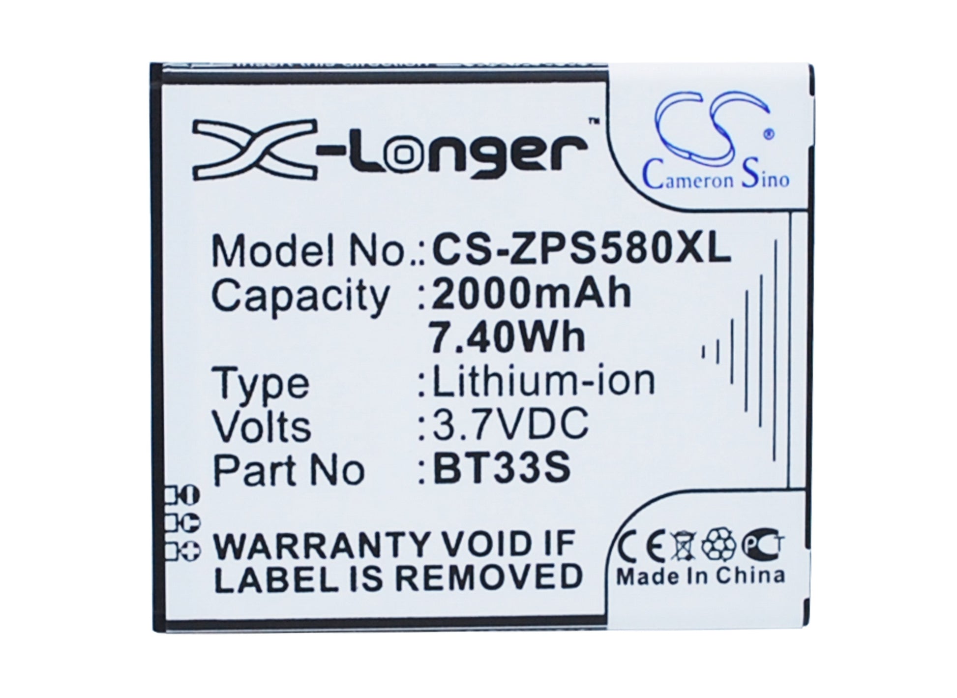 3.7V 2000mAh/7.40Wh Li-ion Mobile/SmartPhone Battery for ZOPO