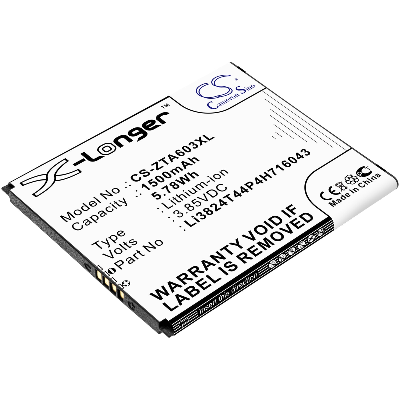 3.85V 1900mAh/7.32Wh Li-ion Mobile/SmartPhone Battery for ZTE