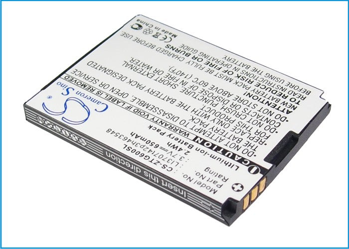 3.7V 650mAh/2.41Wh Li-ion Mobile/SmartPhone Battery for ZTE