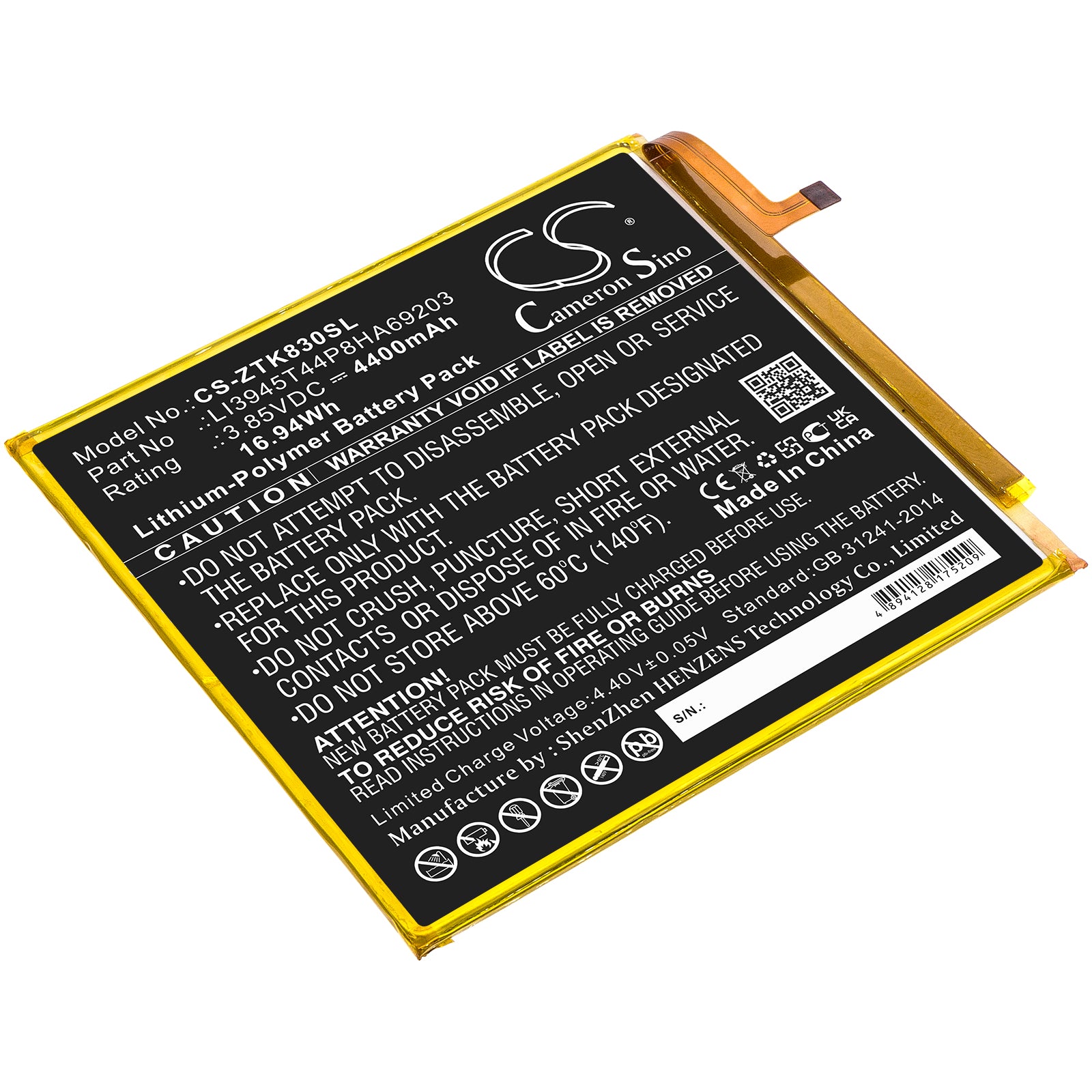 CS-ZTK830SL Replacement Battery – Compatible with Grand X View 2, K83, K83V, Zpad 8
