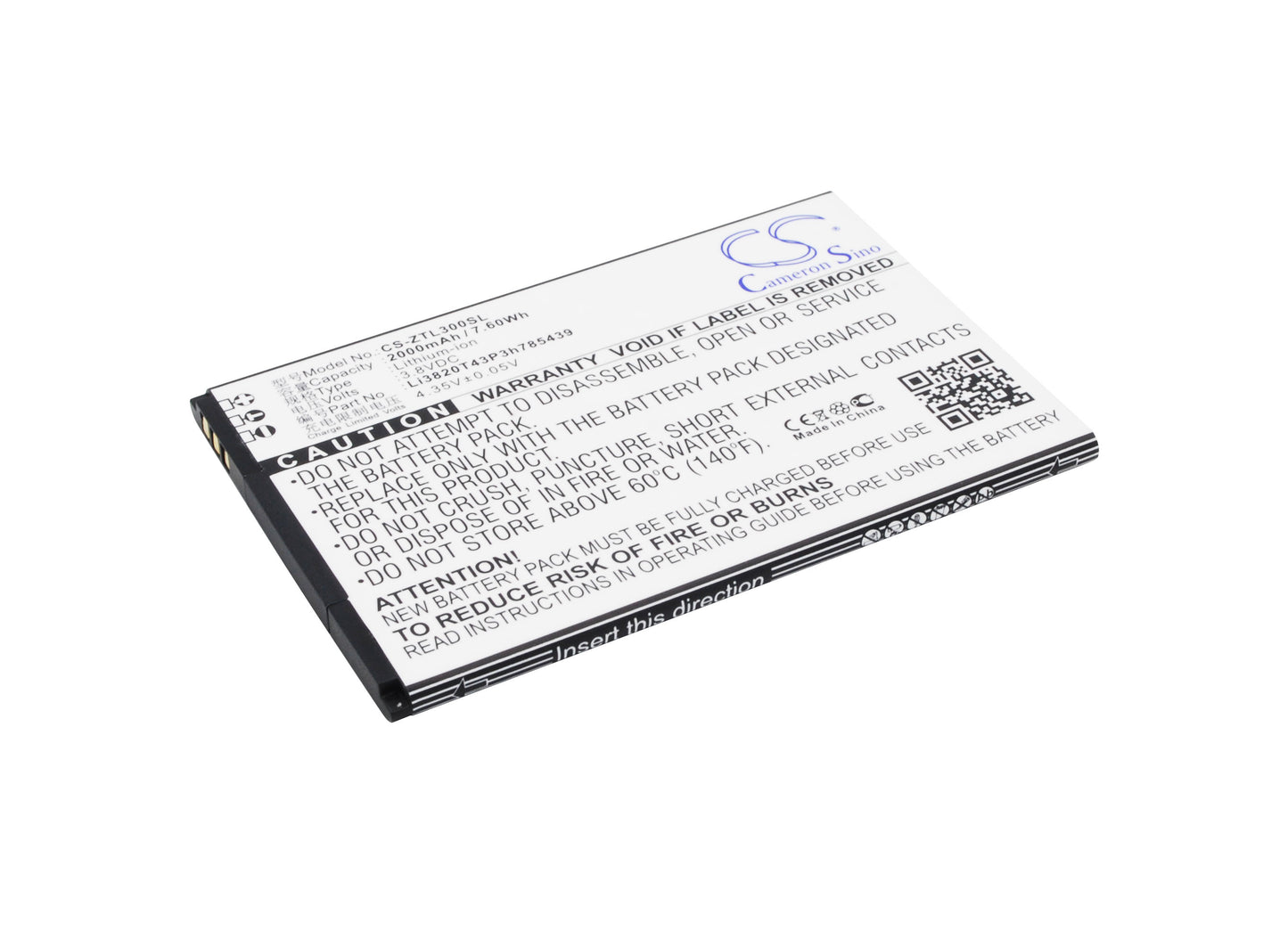 3.8V 2000mAh/7.60Wh Li-ion Mobile/SmartPhone Battery for ZTE