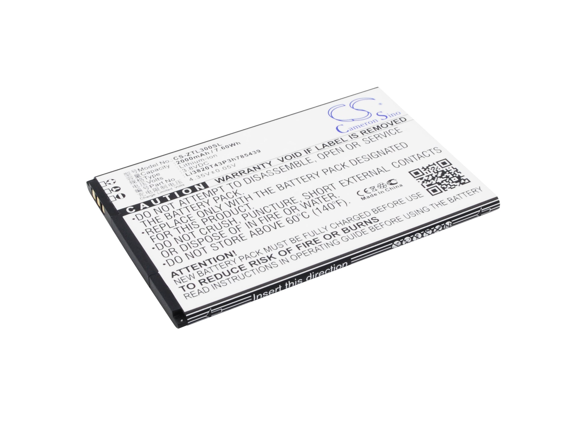 3.8V 2000mAh/7.60Wh Li-ion Mobile/SmartPhone Battery for ZTE