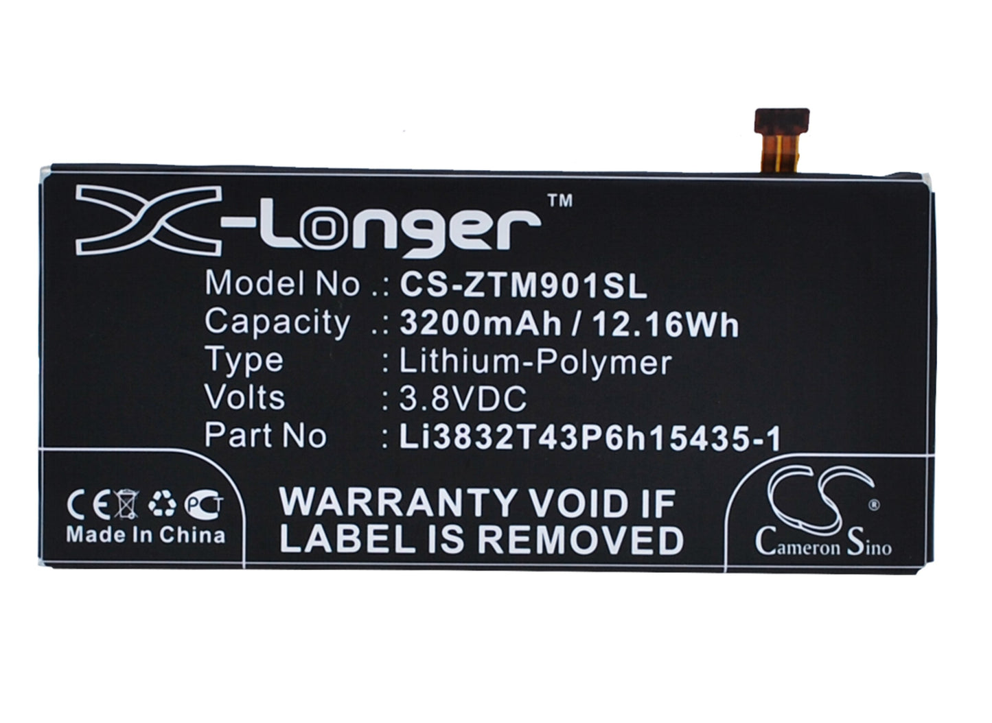 3.8V 3200mAh/12.16Wh Li-Polymer Mobile/SmartPhone Battery for ZTE