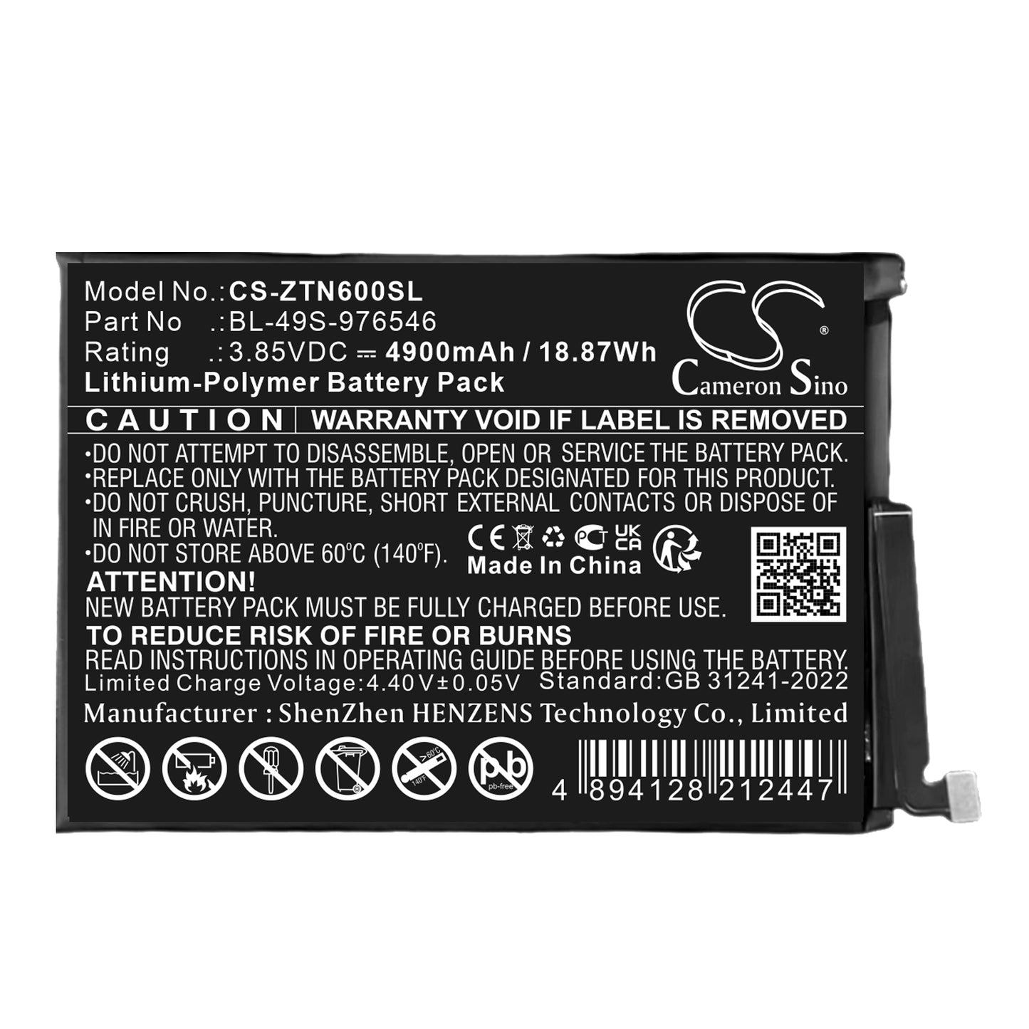 CS-ZTN600SL Replacement Battery – Compatible with Blade V60 Vita, Nubia V60, Nubia V60 Design