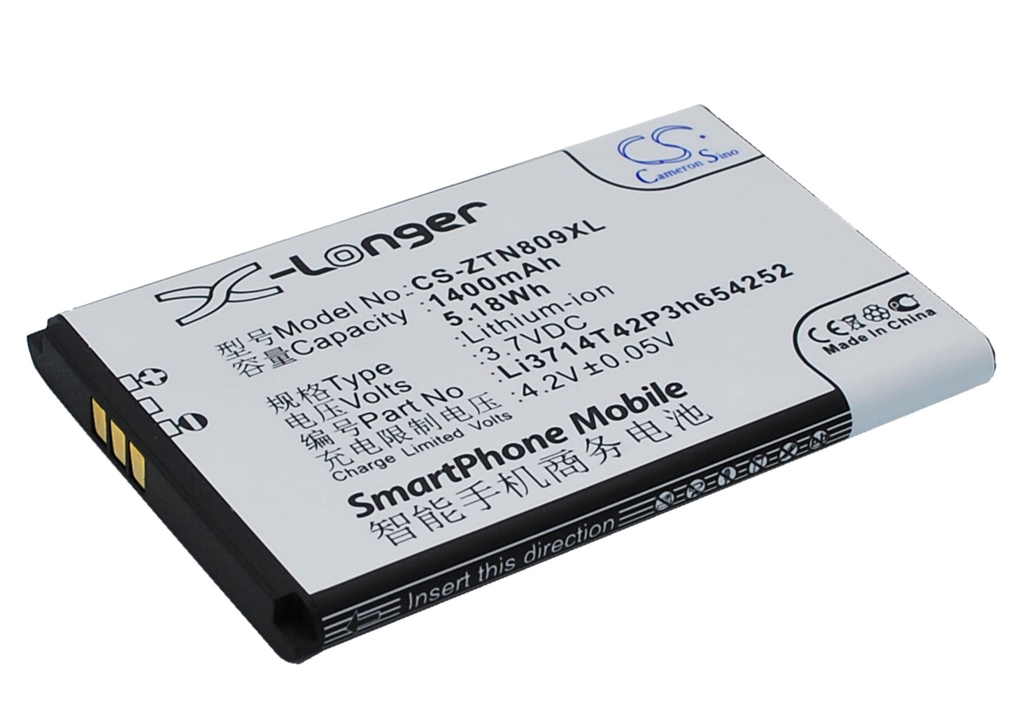 3.7V 1400mAh/5.18Wh Li-ion Mobile/SmartPhone Battery for ZTE