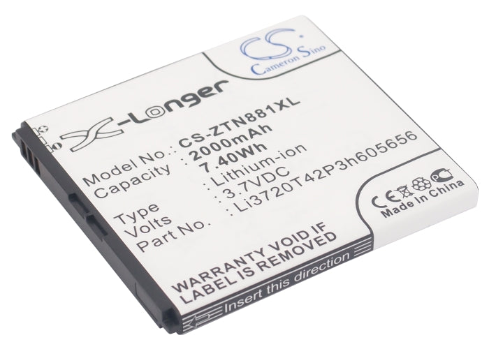 3.7V 2000mAh/7.4Wh Li-ion Mobile/SmartPhone Battery for ZTE