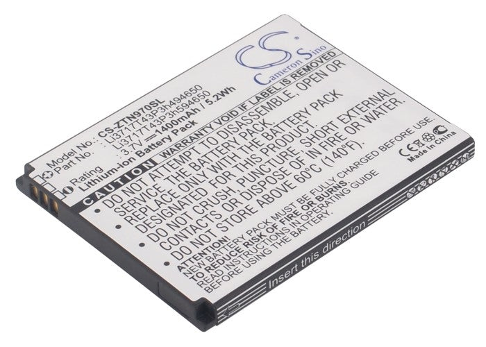 3.7V 1400mAh/5.18Wh Li-ion Mobile/SmartPhone Battery for ZTE