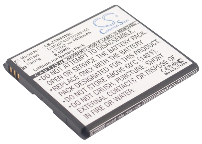 3.7V 1650mAh/6.11Wh Li-ion Mobile/SmartPhone Battery for ZTE
