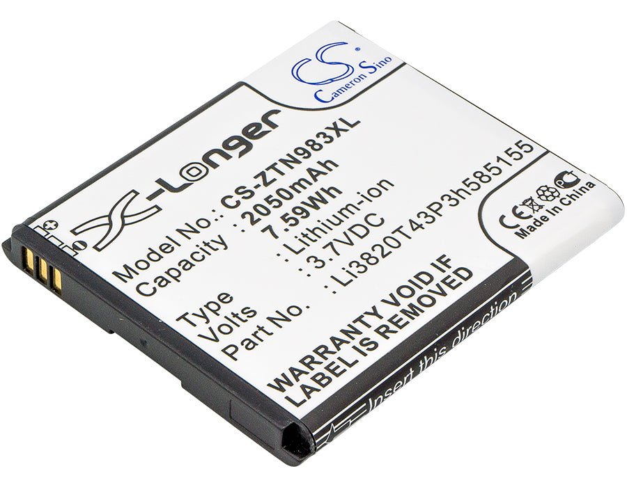 3.7V 2050mAh/7.59Wh Li-ion Mobile/SmartPhone Battery for ZTE
