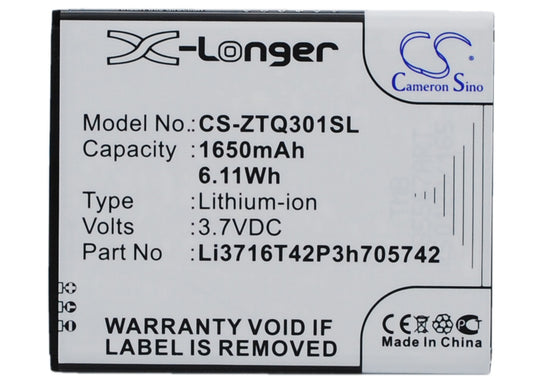 3.7V 1650mAh/6.11Wh Li-ion Mobile/SmartPhone Battery for A+World