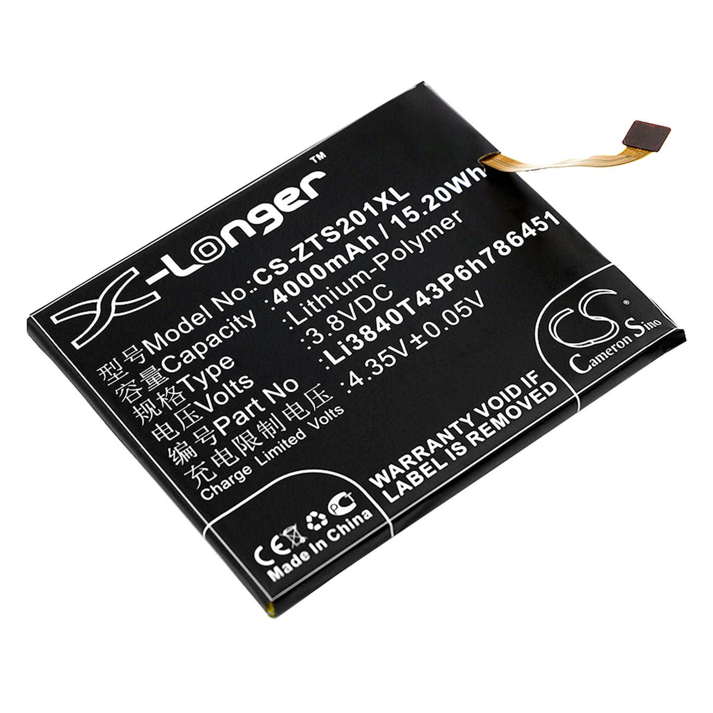 3.8V 4000mAh/15.20Wh Li-Polymer Mobile/SmartPhone Battery for ZTE