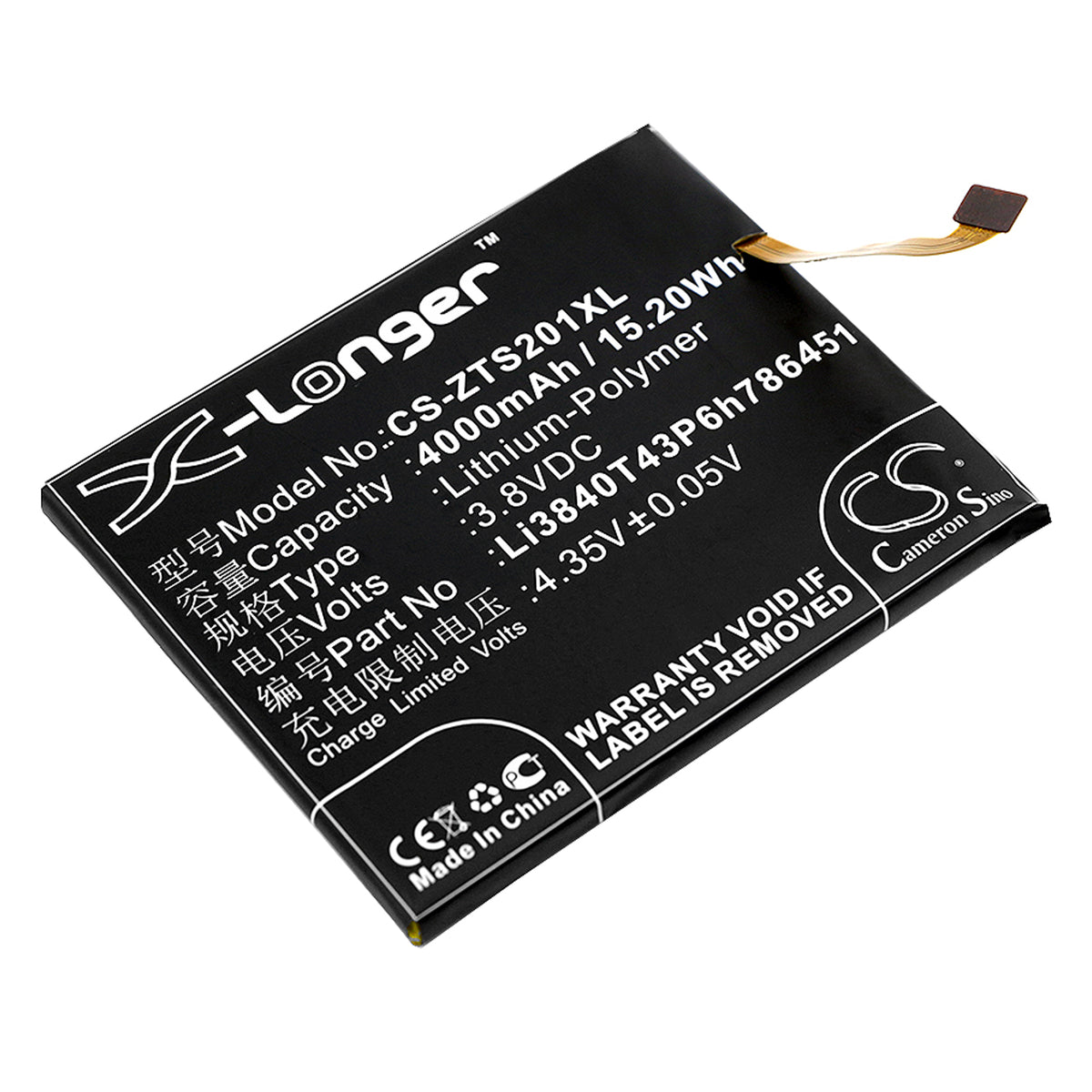 3.8V 4000mAh/15.20Wh Li-Polymer Mobile/SmartPhone Battery for ZTE
