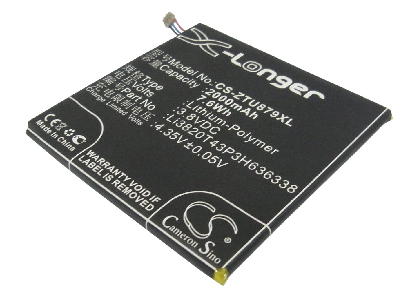 3.8V 2000mAh/7.60Wh Li-Polymer Mobile/SmartPhone Battery for ZTE