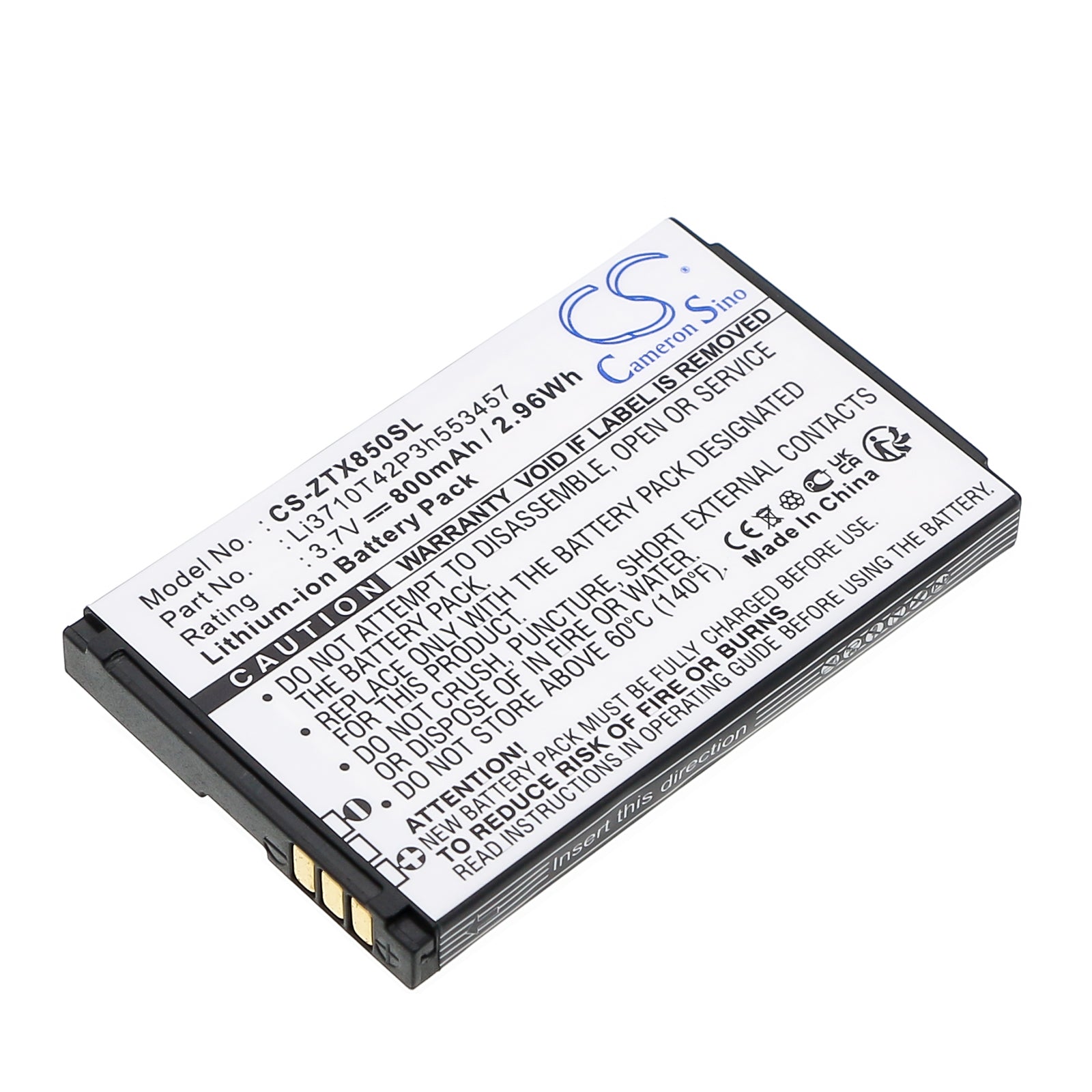3.7V 800mAh/2.96Wh Li-ion Mobile/SmartPhone Battery for ZTE