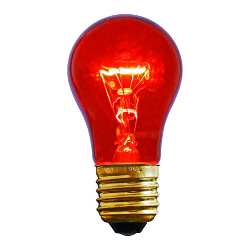 Sival A15 Party Bulbs, 15W - Various Colors Available - (Medium Base/E27), Transparent Red, 25-Pack