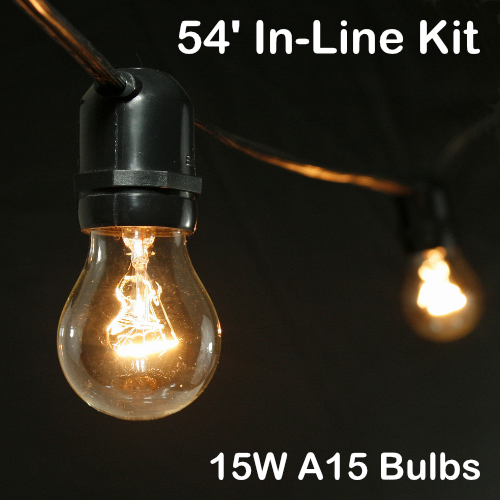 Sival 54 ft Black Commercial Grade (Medium Base - In-Line Sockets) Light String w/ Clear Party Bulbs