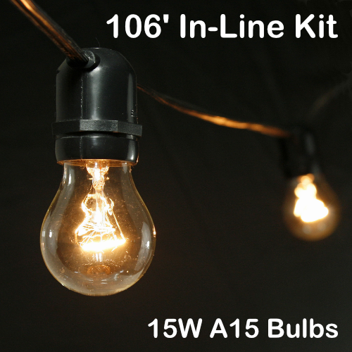 Sival 106 ft Black Commercial Grade (Medium Base - In-Line Sockets) Light String w/ Clear Party Bulbs