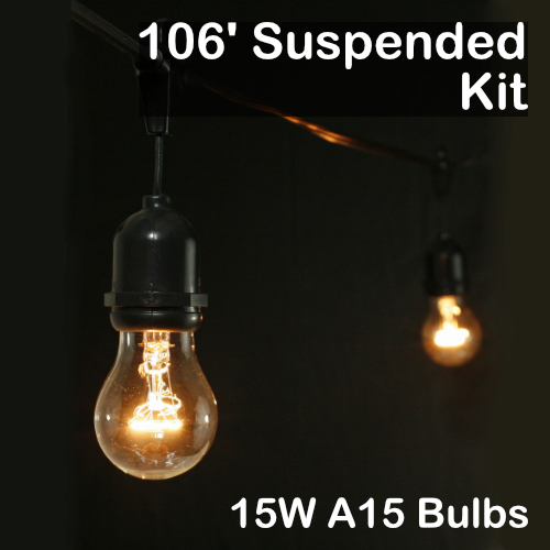 Sival 106 ft Black Commercial Grade (Medium Base - Suspended Sockets) Light String w/ Clear Party Bulbs
