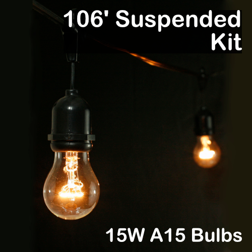 Sival 106 ft Black Commercial Grade (Medium Base, Suspended Sockets) Light String w/ Clear Party Bulbs