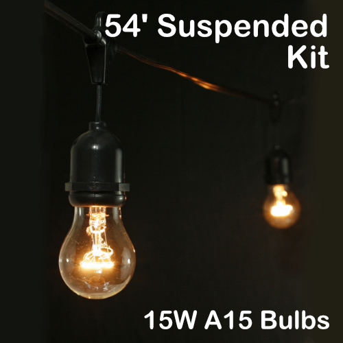 Sival 54 ft Black Commercial Grade (Medium Base - Suspended Sockets) Light String w/ Clear Party Bulbs