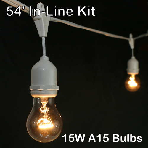 Sival 54 ft White Commercial Grade (Medium Base - Suspended Sockets) Light String w/ Clear Party Bulbs